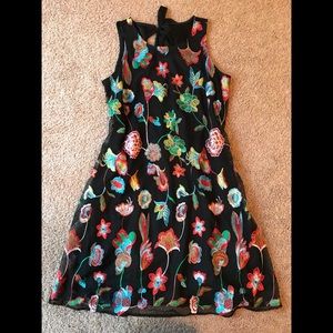 Embroidered Floral Mesh Shift Dress